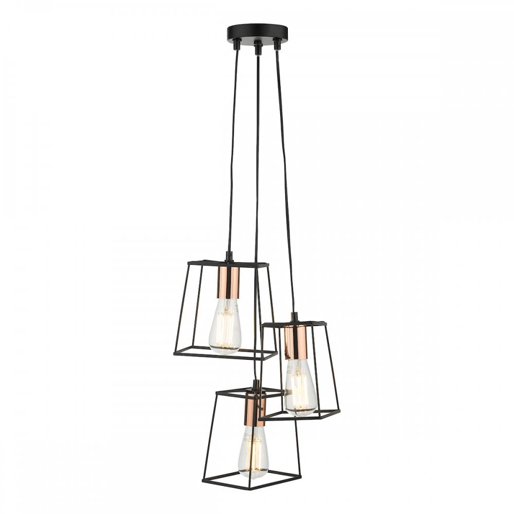 TOW0322 Tower 3 Light Cluster Pendant Black And Copper