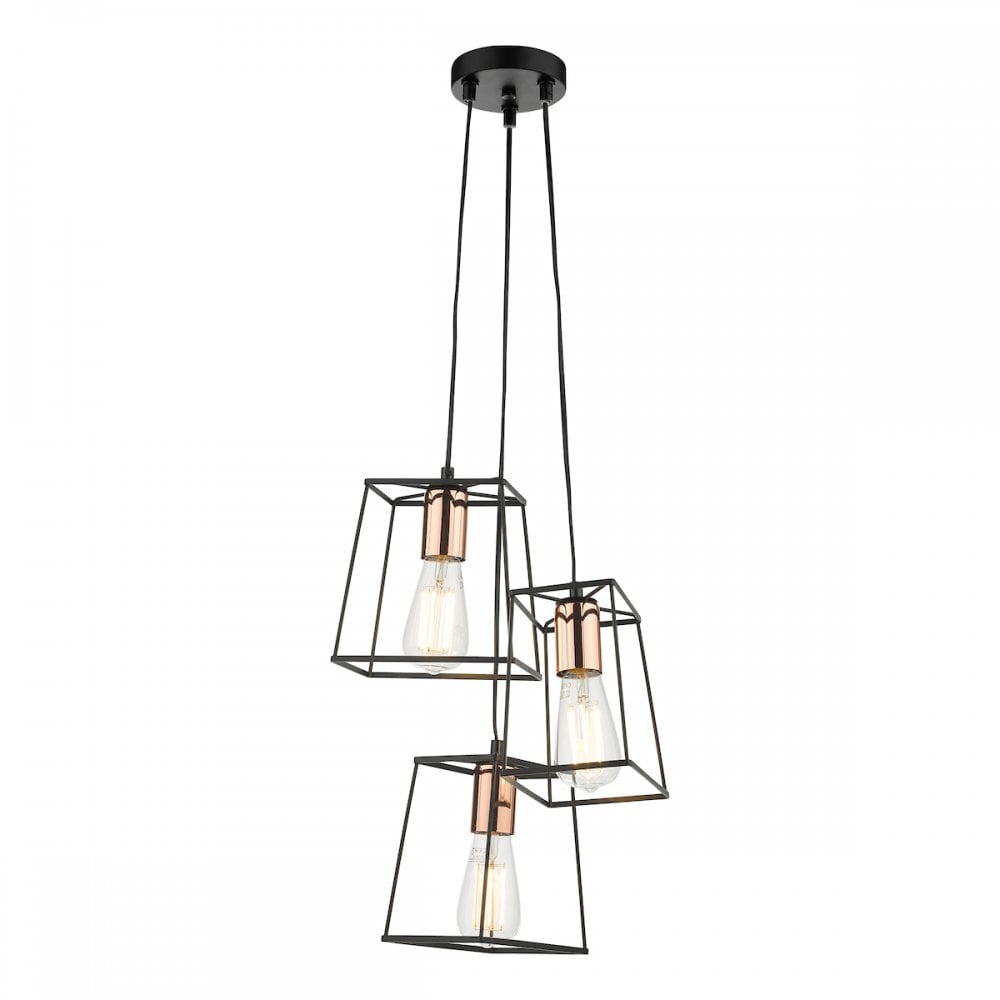 TOW0322 Tower 3 Light Cluster Pendant Black And Copper
