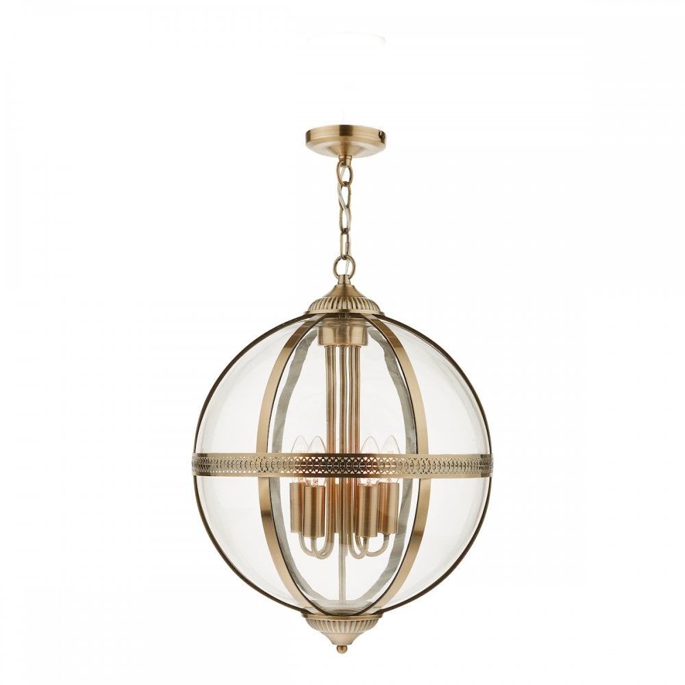 VAN0575 Vanessa 5 Light Lantern Antique Brass Glass