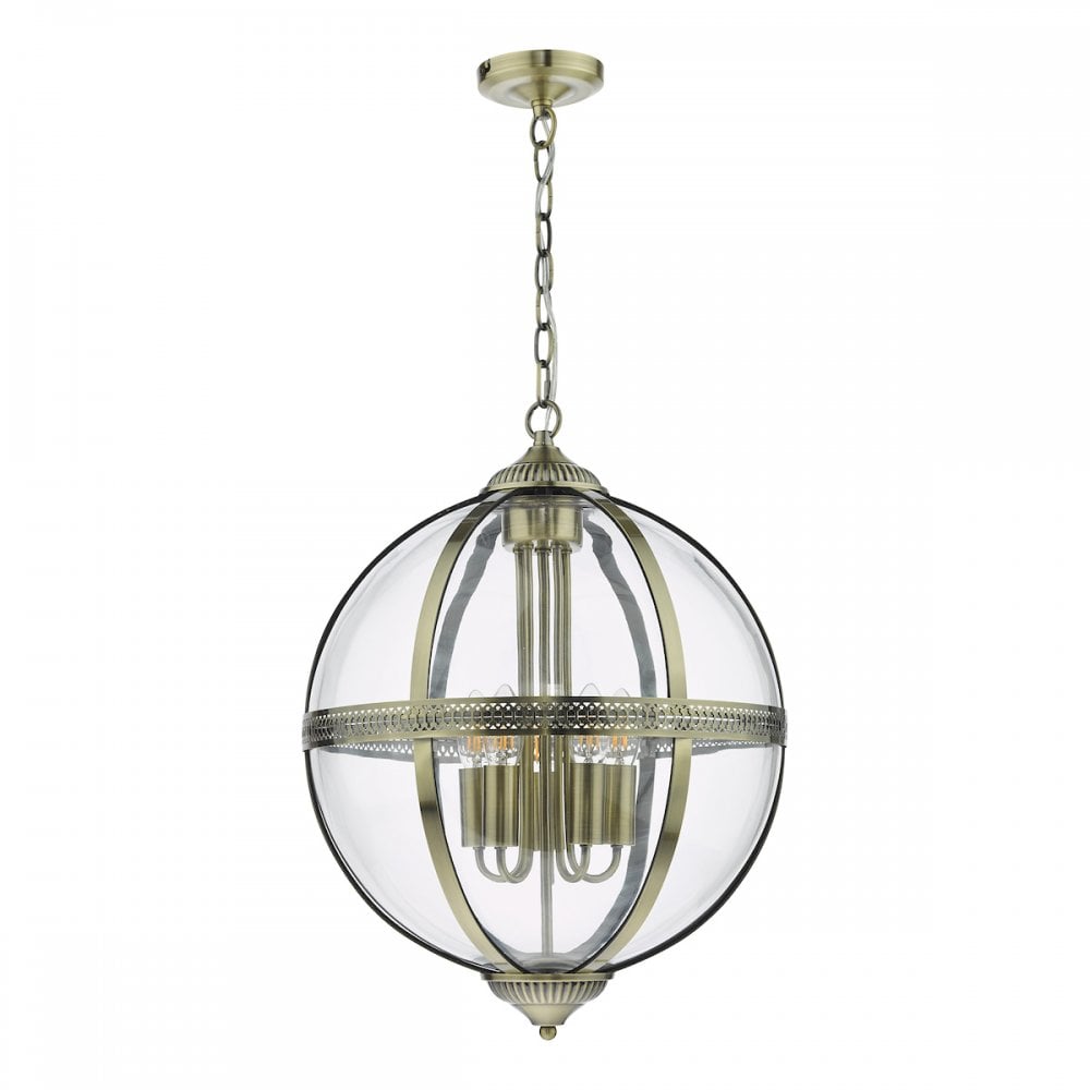 VAN0575 Vanessa 5 Light Lantern Antique Brass Glass