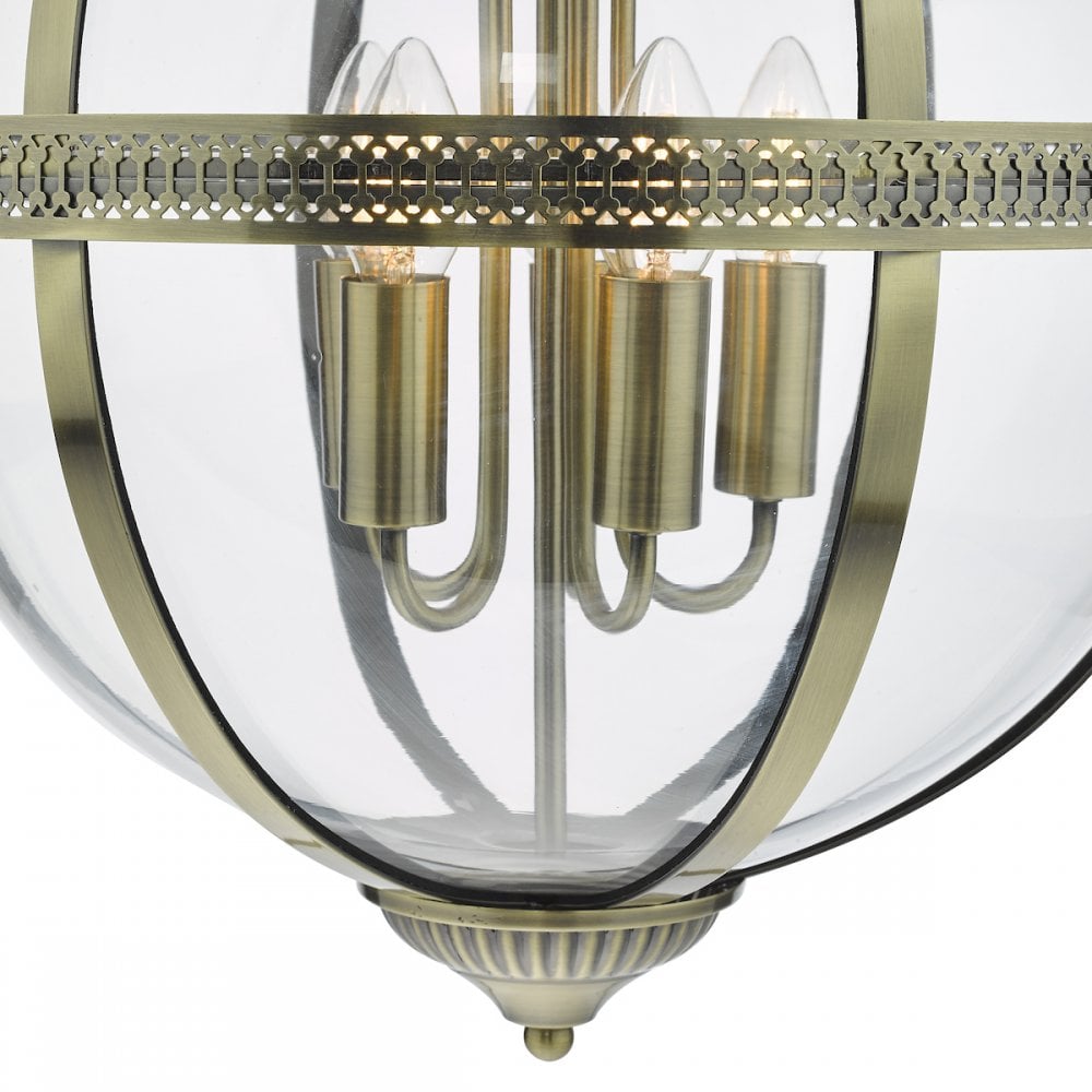 VAN0575 Vanessa 5 Light Lantern Antique Brass Glass
