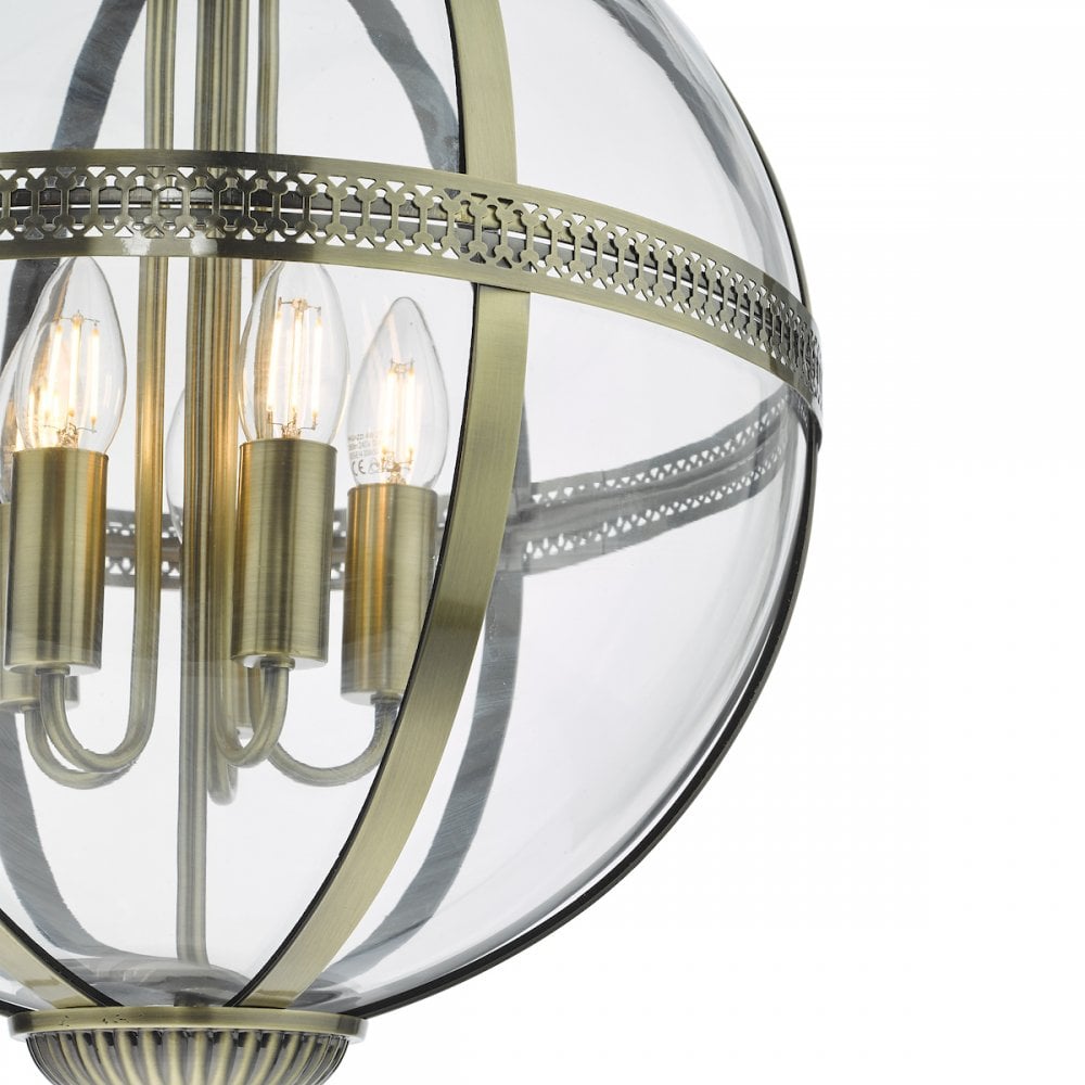 VAN0575 Vanessa 5 Light Lantern Antique Brass Glass