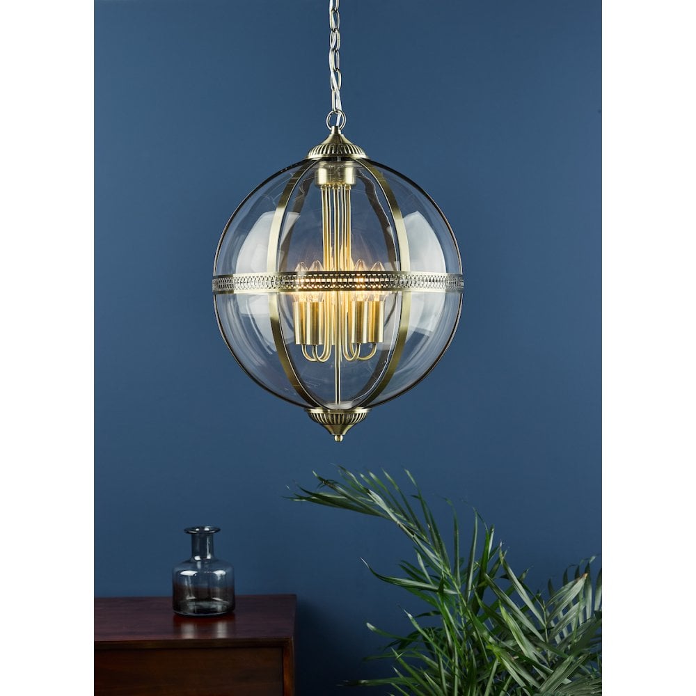 VAN0575 Vanessa 5 Light Lantern Antique Brass Glass