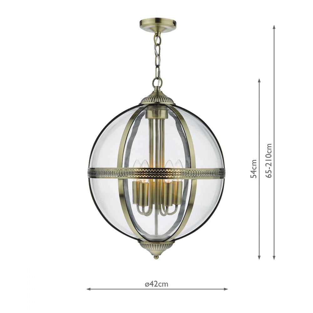 VAN0575 Vanessa 5 Light Lantern Antique Brass Glass