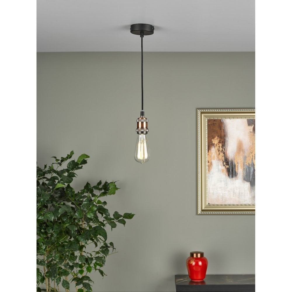 WAC0164 Waco 1 Light E27 Suspension Antique Copper Matt Black (S)