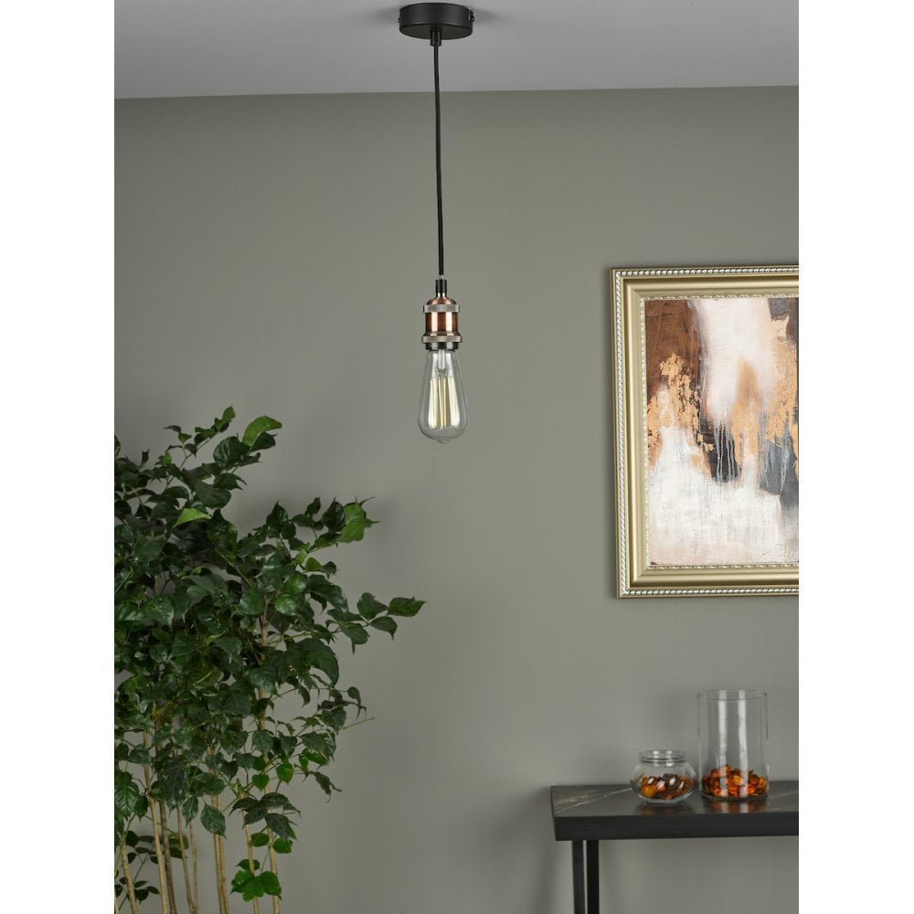 WAC0164 Waco 1 Light E27 Suspension Antique Copper Matt Black