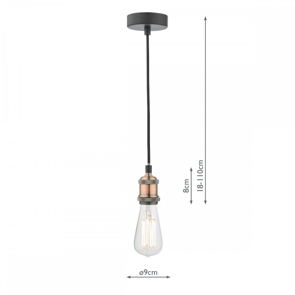 WAC0164 Waco 1 Light E27 Suspension Antique Copper Matt Black (S)