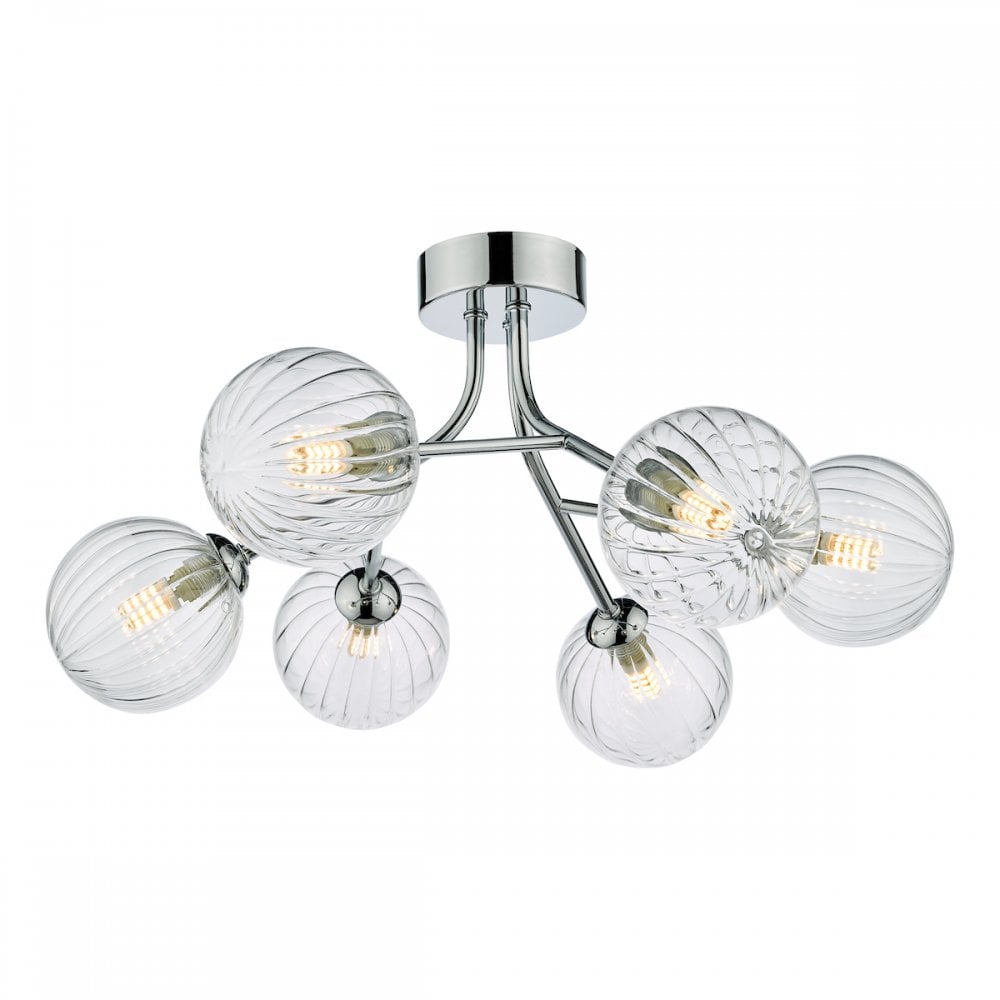 YIS6450 Yiska 6 Light Semi Flush Polished Chrome Ribbed Glass