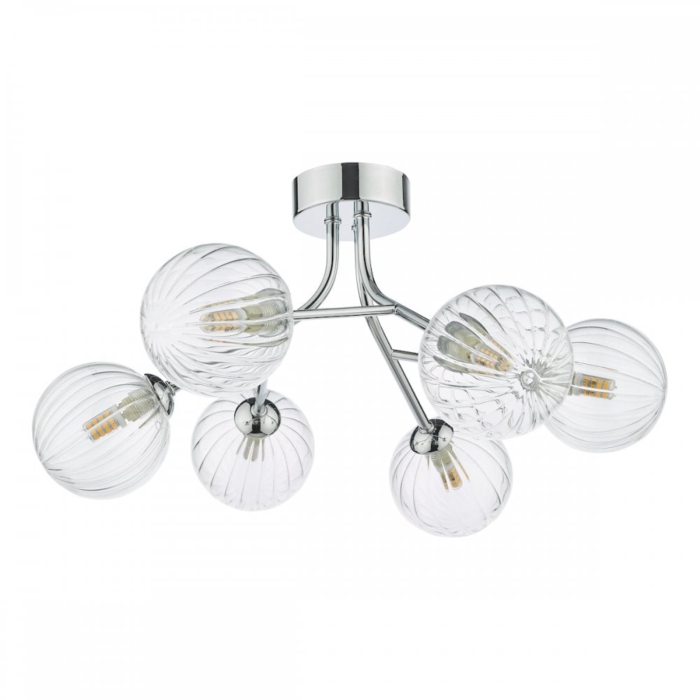 YIS6450 Yiska 6 Light Semi Flush Polished Chrome Ribbed Glass