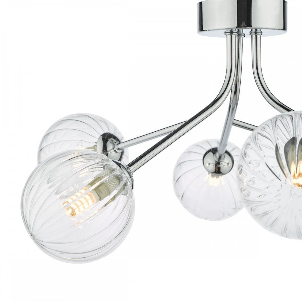 YIS6450 Yiska 6 Light Semi Flush Polished Chrome Ribbed Glass