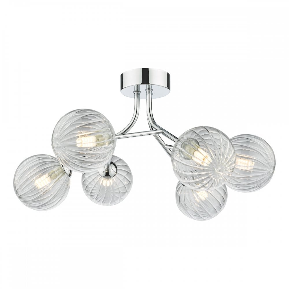 YIS6450 Yiska 6 Light Semi Flush Polished Chrome Ribbed Glass