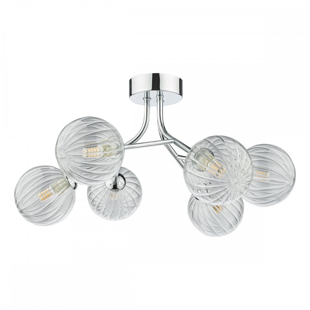 YIS6450 Yiska 6 Light Semi Flush Polished Chrome Ribbed Glass