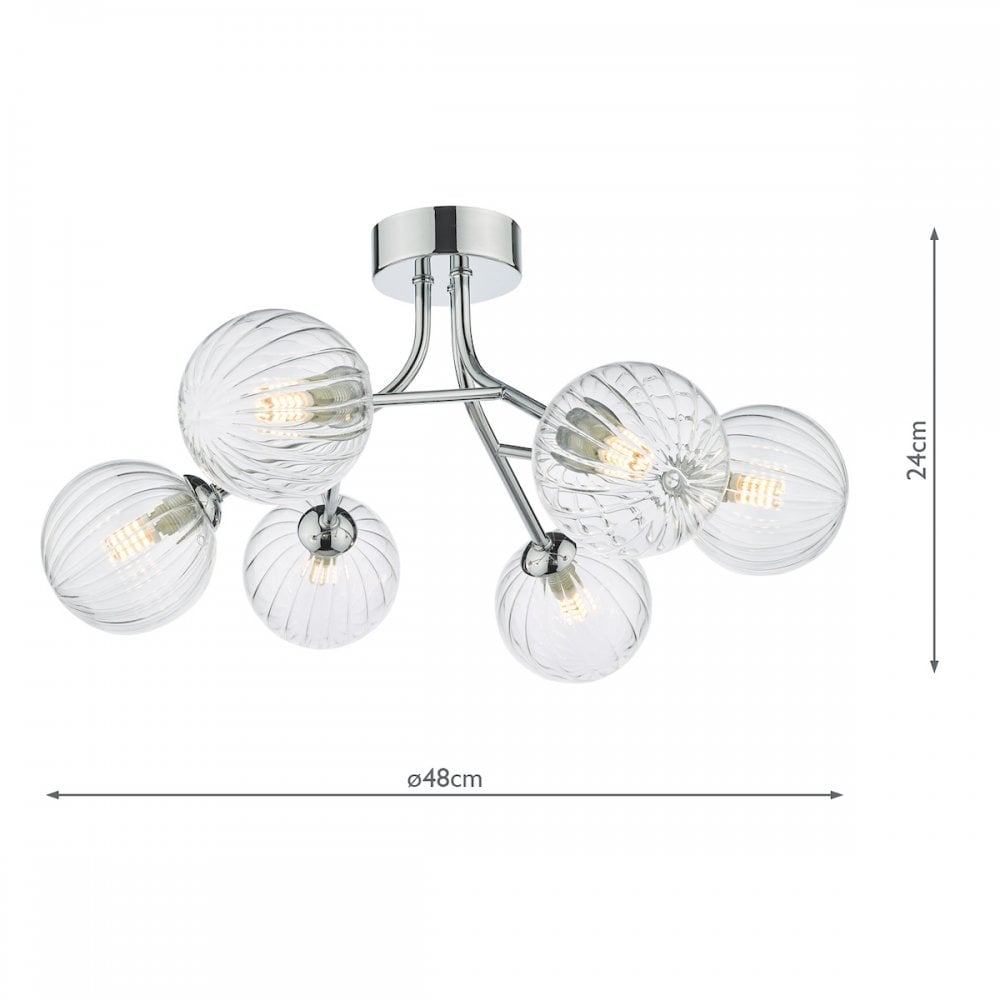 YIS6450 Yiska 6 Light Semi Flush Polished Chrome Ribbed Glass