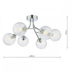 YIS6450 Yiska 6 Light Semi Flush Polished Chrome Ribbed Glass