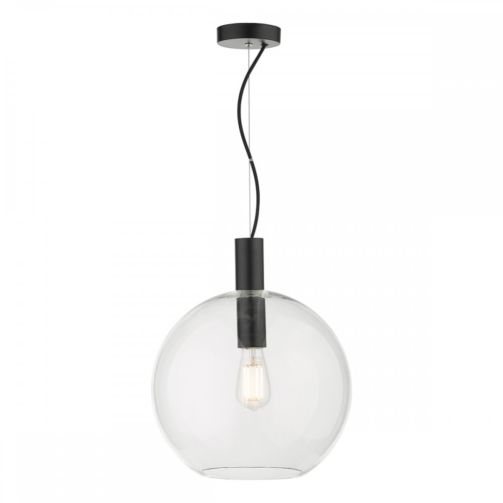 ZUL0122 Zula 1 Light Single Pendant Black Clear Glass