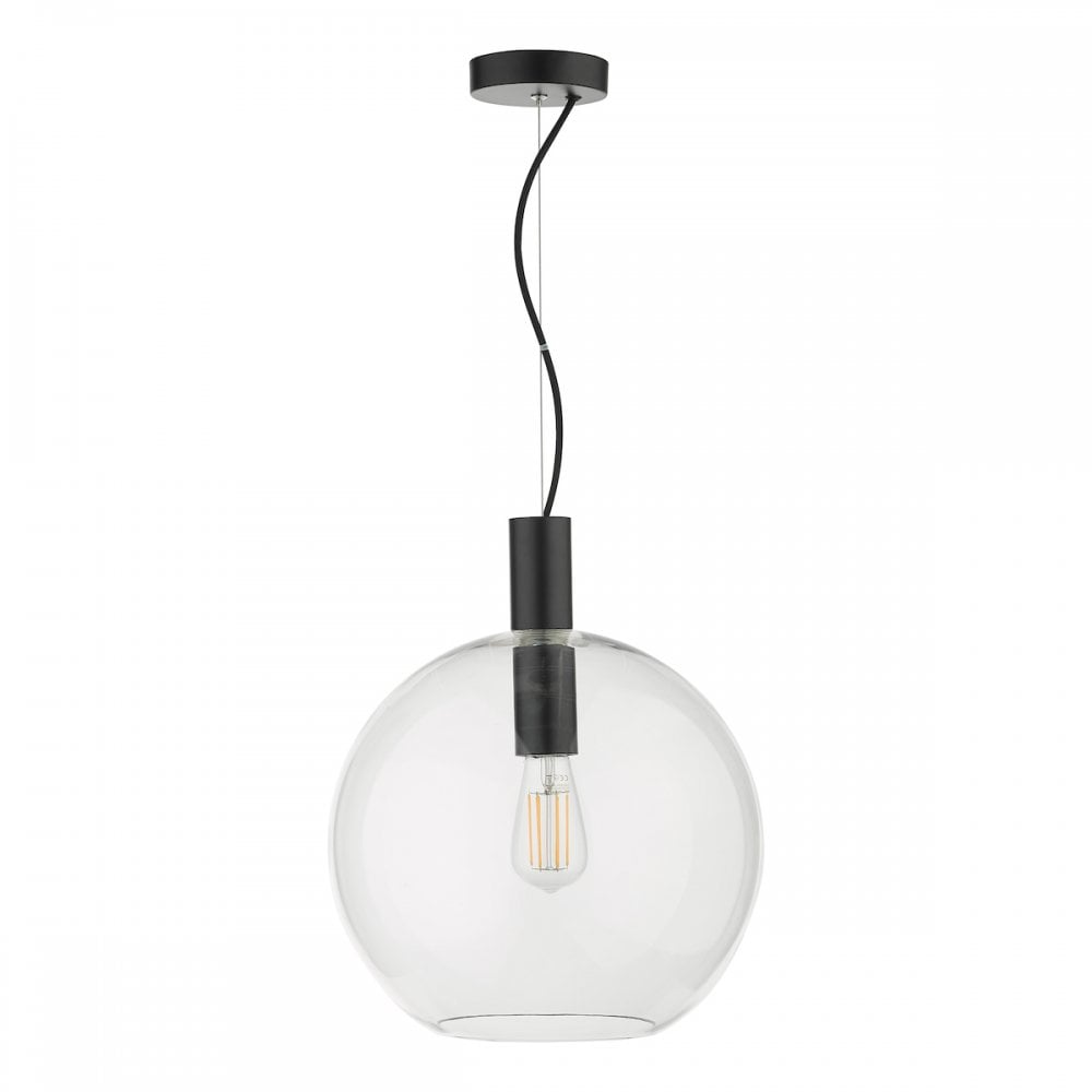 ZUL0122 Zula 1 Light Single Pendant Black Clear Glass