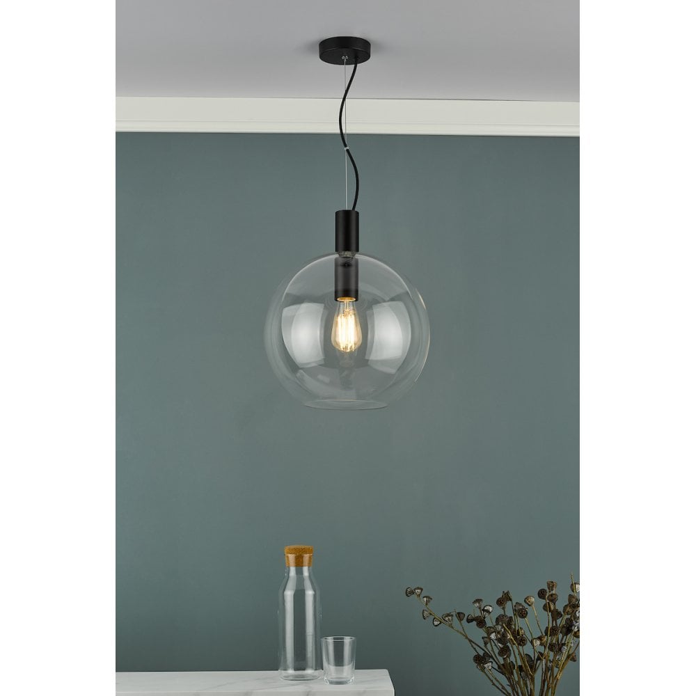 ZUL0122 Zula 1 Light Single Pendant Black Clear Glass