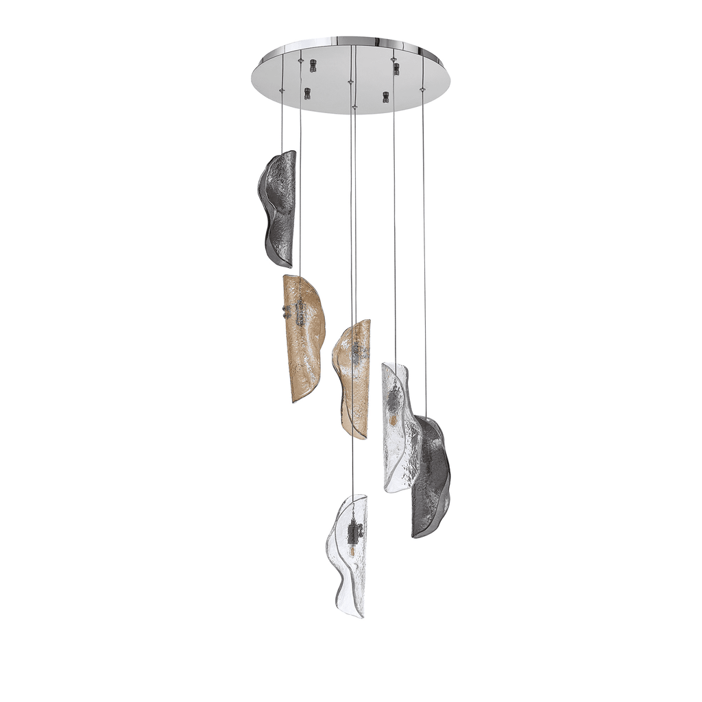 NL90539 Washington 6 Light Pendant Polished Chrome, Clear, Amber & Smoked Glass
