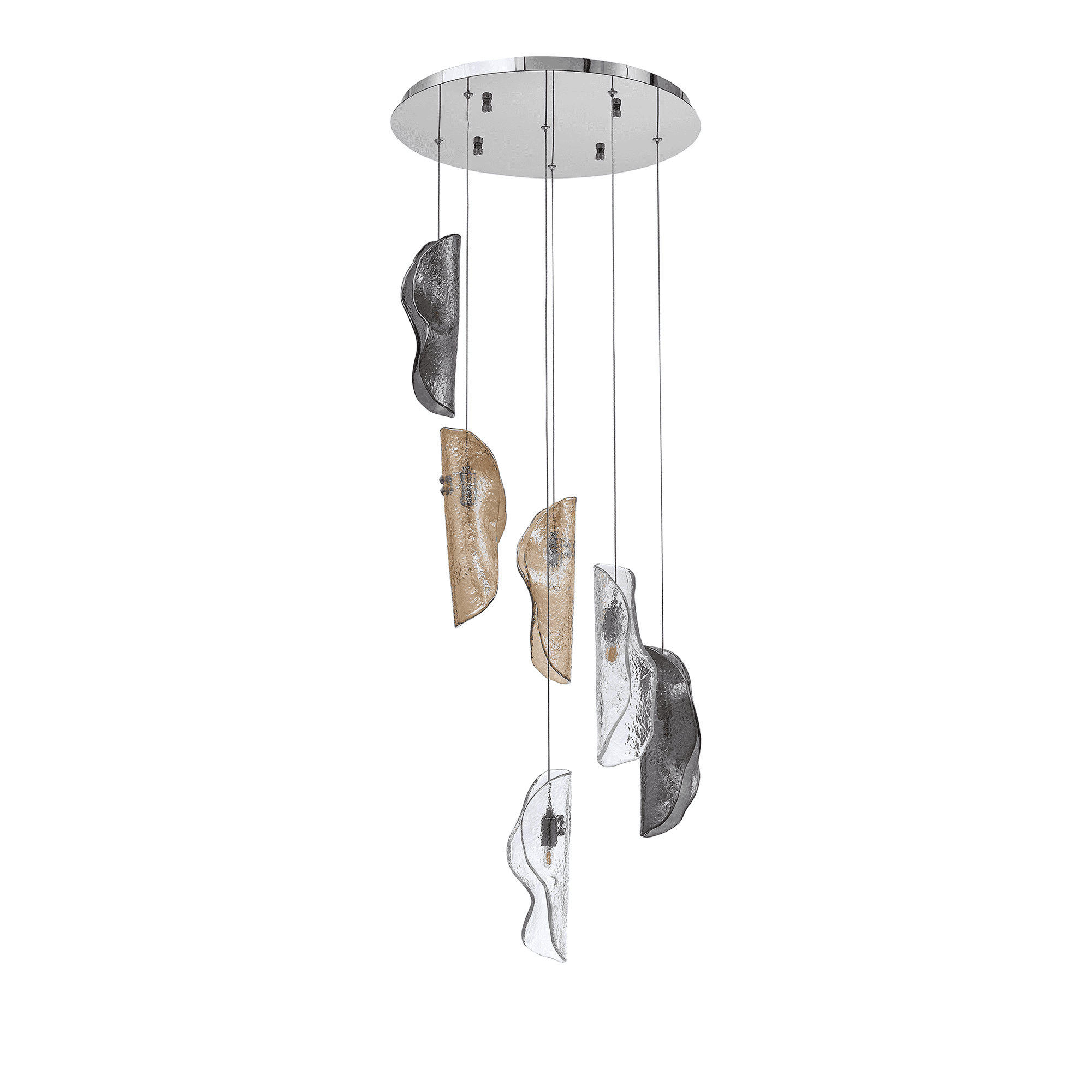 NL90539 Washington 6 Light Pendant Polished Chrome, Clear, Amber & Smoked Glass