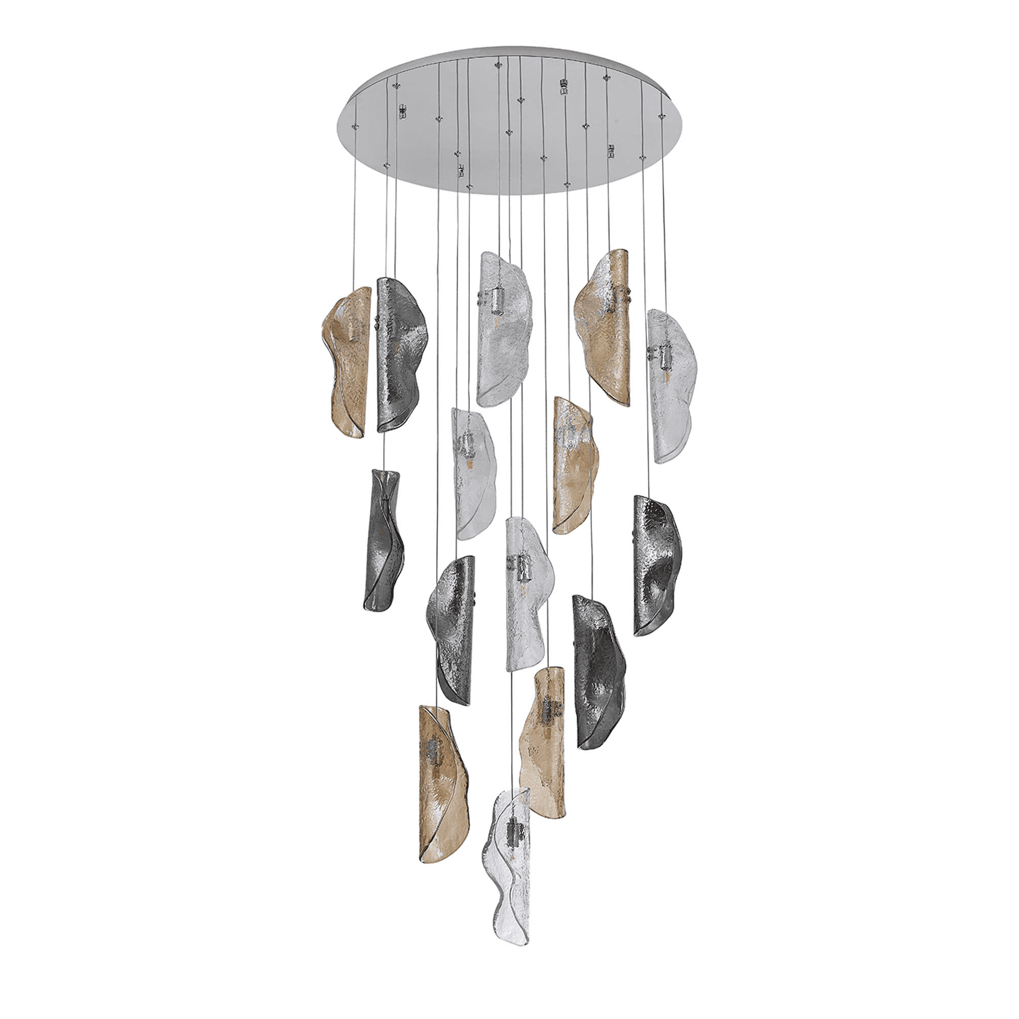 NL91389 Washington 15 Light Pendant Polished Chrome, Clear, Amber & Smoked Glass