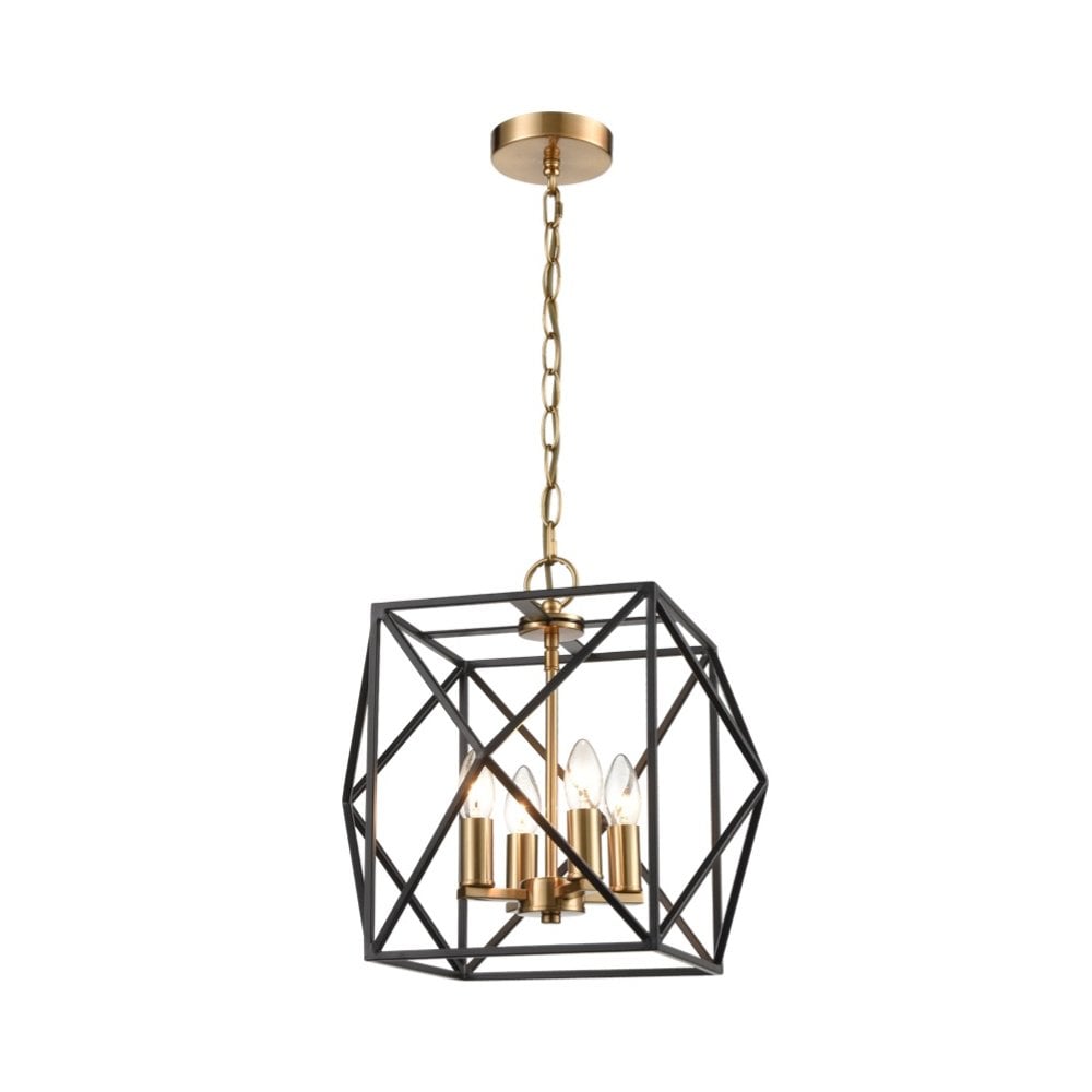 FL2417-4 Anglit 4 Light Cage Fitting Pendant Black Gold