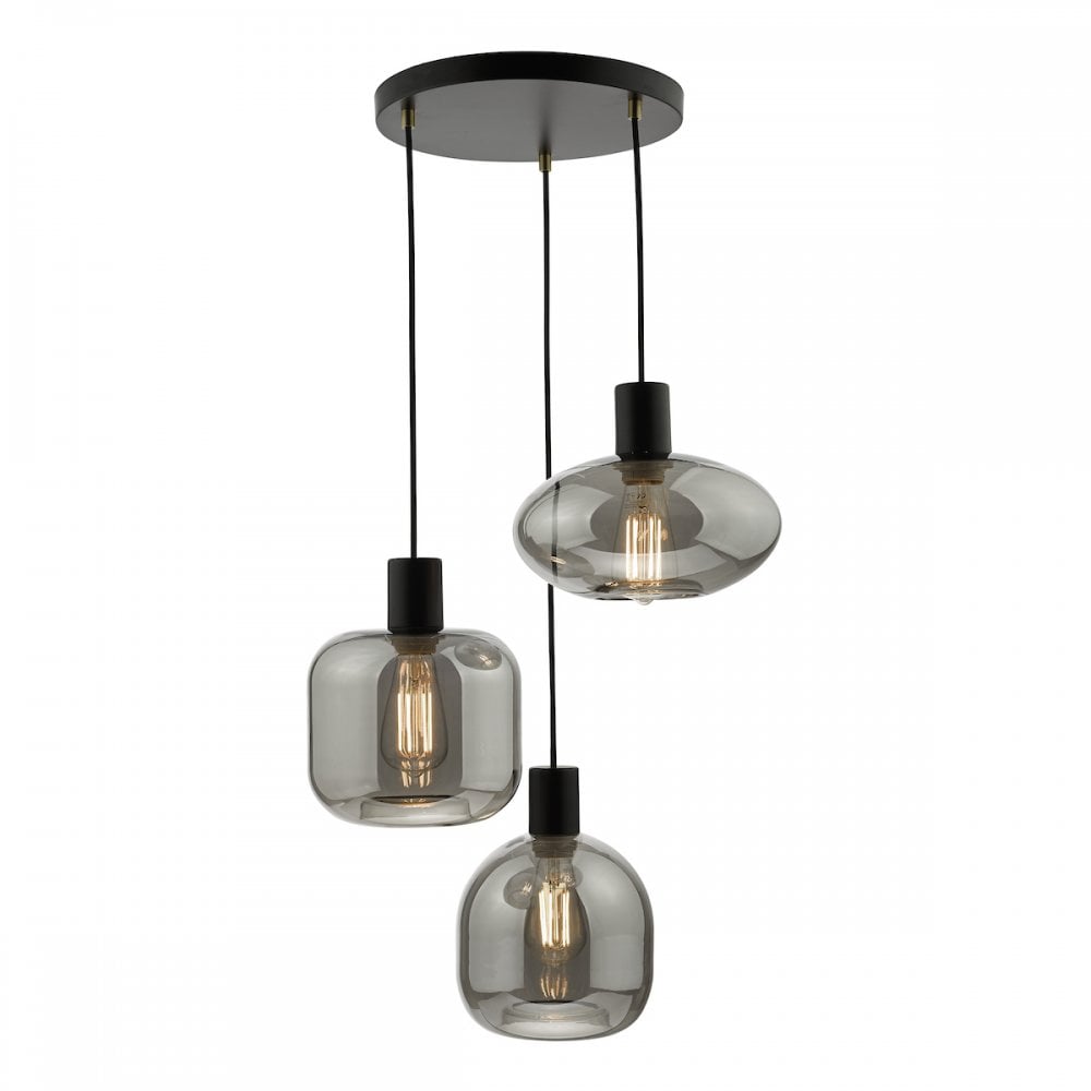 AID0310 Aiden 3 Light Cluster Pendant Satin Black & Smoked