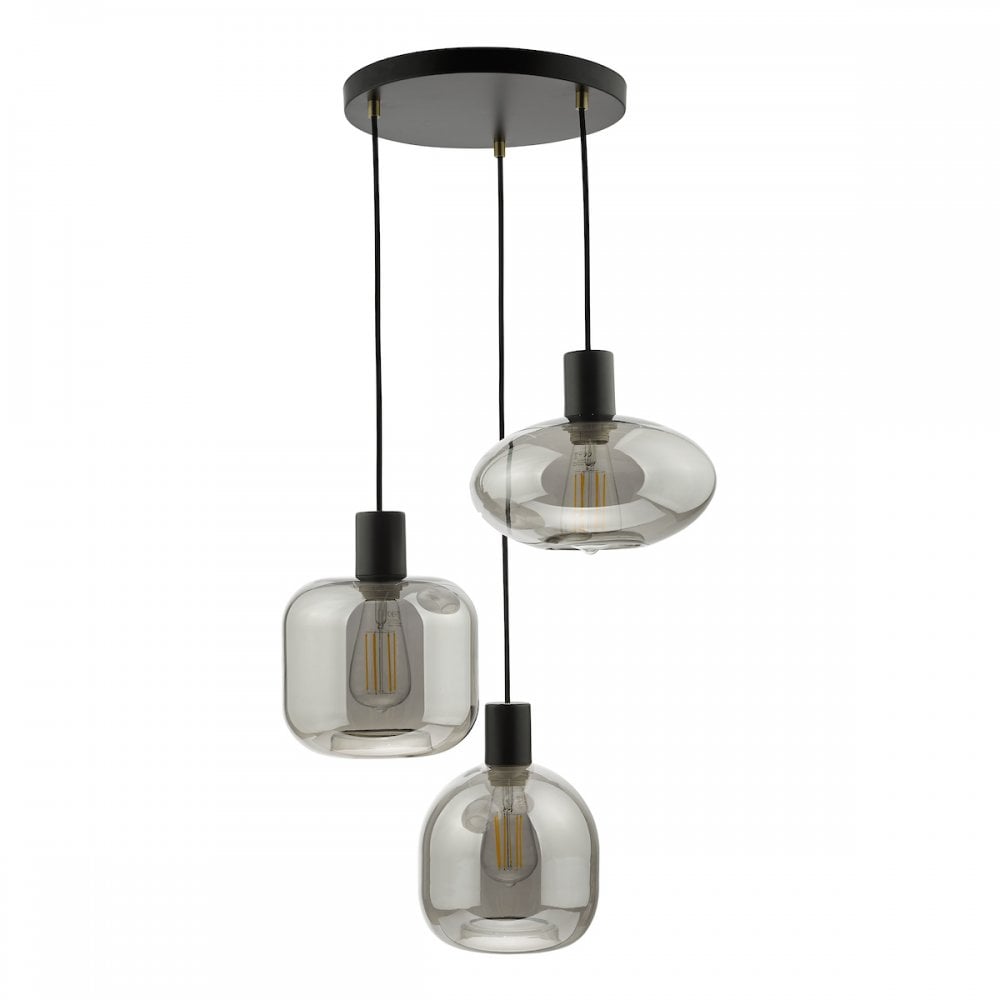 AID0310 Aiden 3 Light Cluster Pendant Satin Black & Smoked