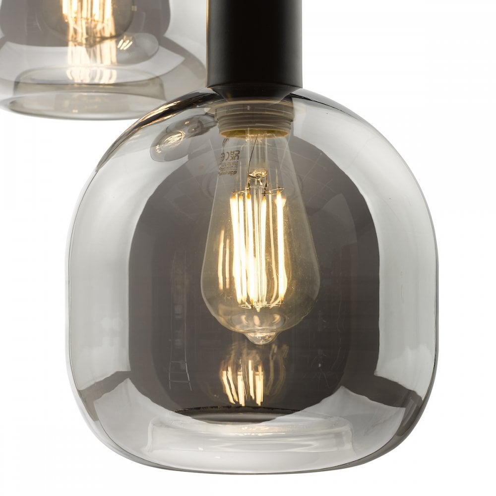 AID0310 Aiden 3 Light Cluster Pendant Satin Black & Smoked