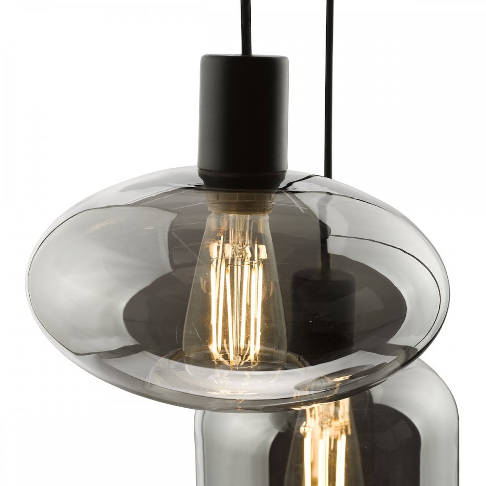 AID0310 Aiden 3 Light Cluster Pendant Satin Black & Smoked