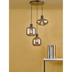 AID0310 Aiden 3 Light Cluster Pendant Satin Black & Smoked