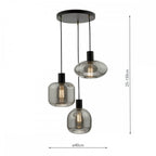 AID0310 Aiden 3 Light Cluster Pendant Satin Black & Smoked