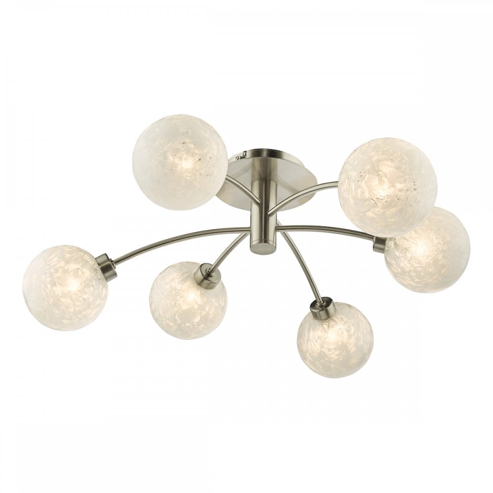 AVA6446 Avari 6 Light Semi Flush Satin Nickel Frosted Glass