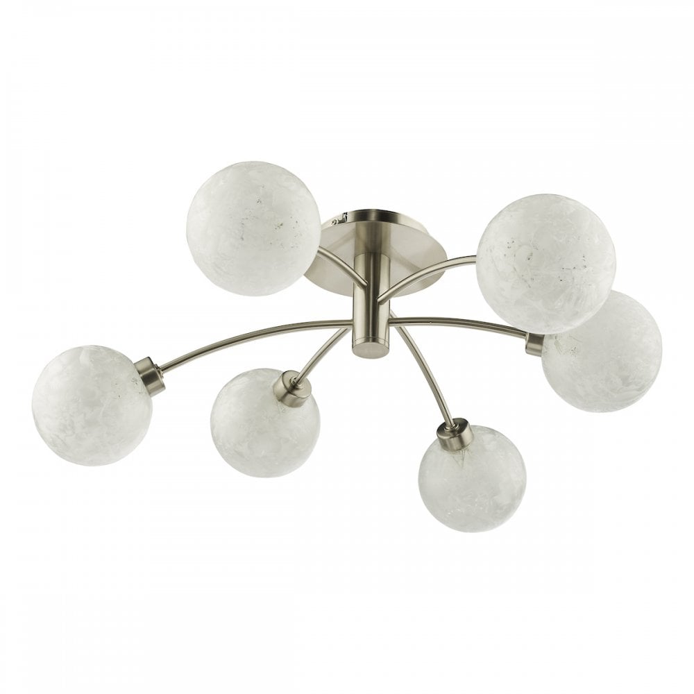 AVA6446 Avari 6 Light Semi Flush Satin Nickel Frosted Glass