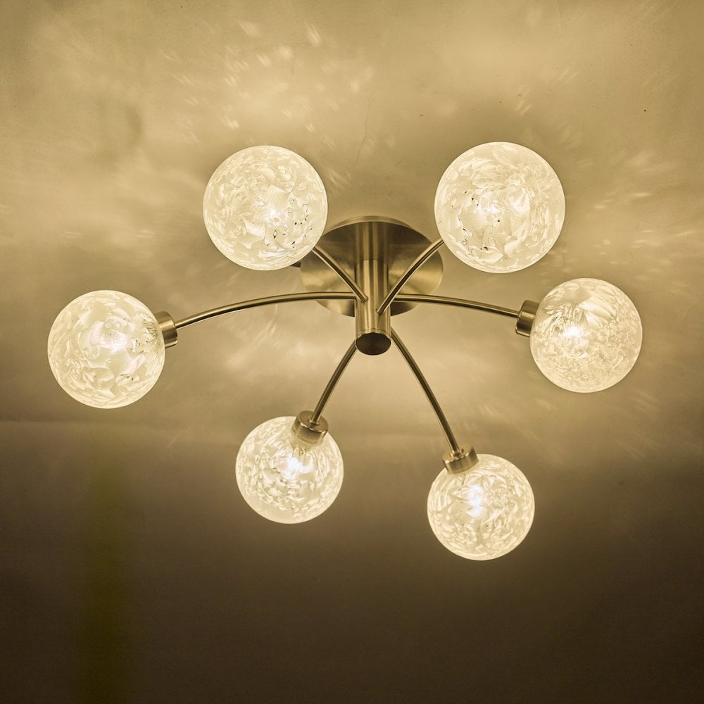 AVA6446 Avari 6 Light Semi Flush Satin Nickel Frosted Glass