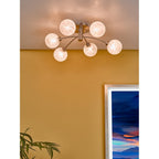 AVA6446 Avari 6 Light Semi Flush Satin Nickel Frosted Glass