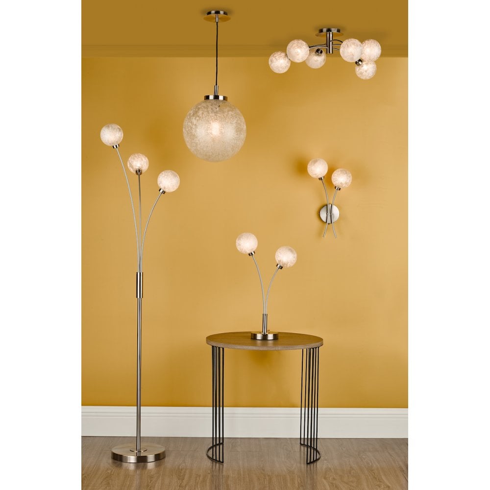 AVA6446 Avari 6 Light Semi Flush Satin Nickel Frosted Glass