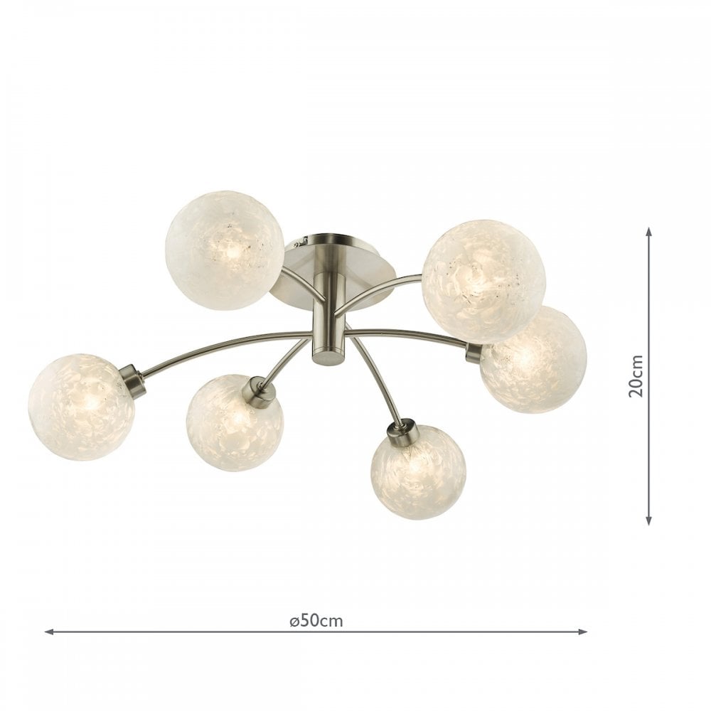AVA6446 Avari 6 Light Semi Flush Satin Nickel Frosted Glass