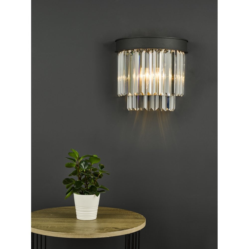 CEL0922 Celeus 2 Light Wall Light Anthracite & Crystal