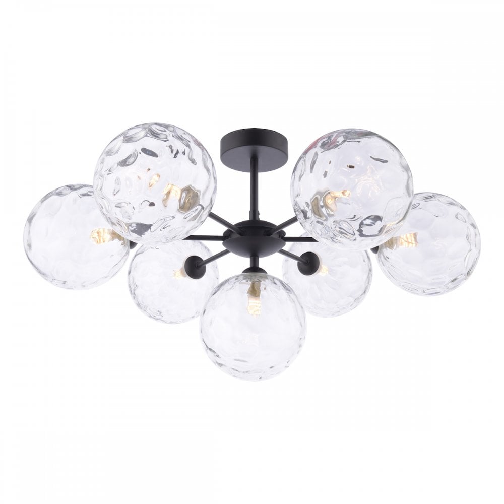 COH3422-12 Cohen 7 Light Semi Flush Matt Black Moulded Glass