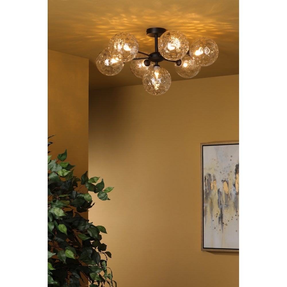 COH3422-12 Cohen 7 Light Semi Flush Matt Black Moulded Glass