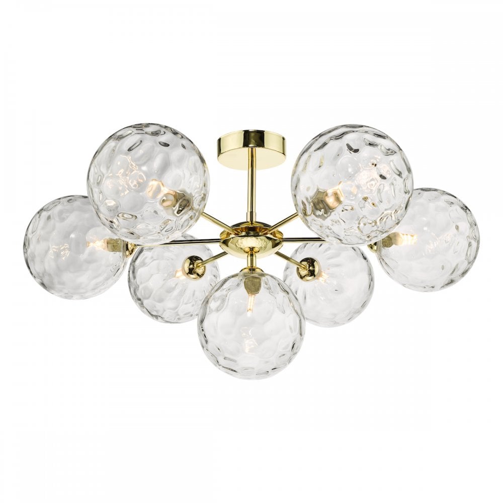 COH3435-11 Cohen 7 Light Semi Flush Polished Gold Champagne Glass