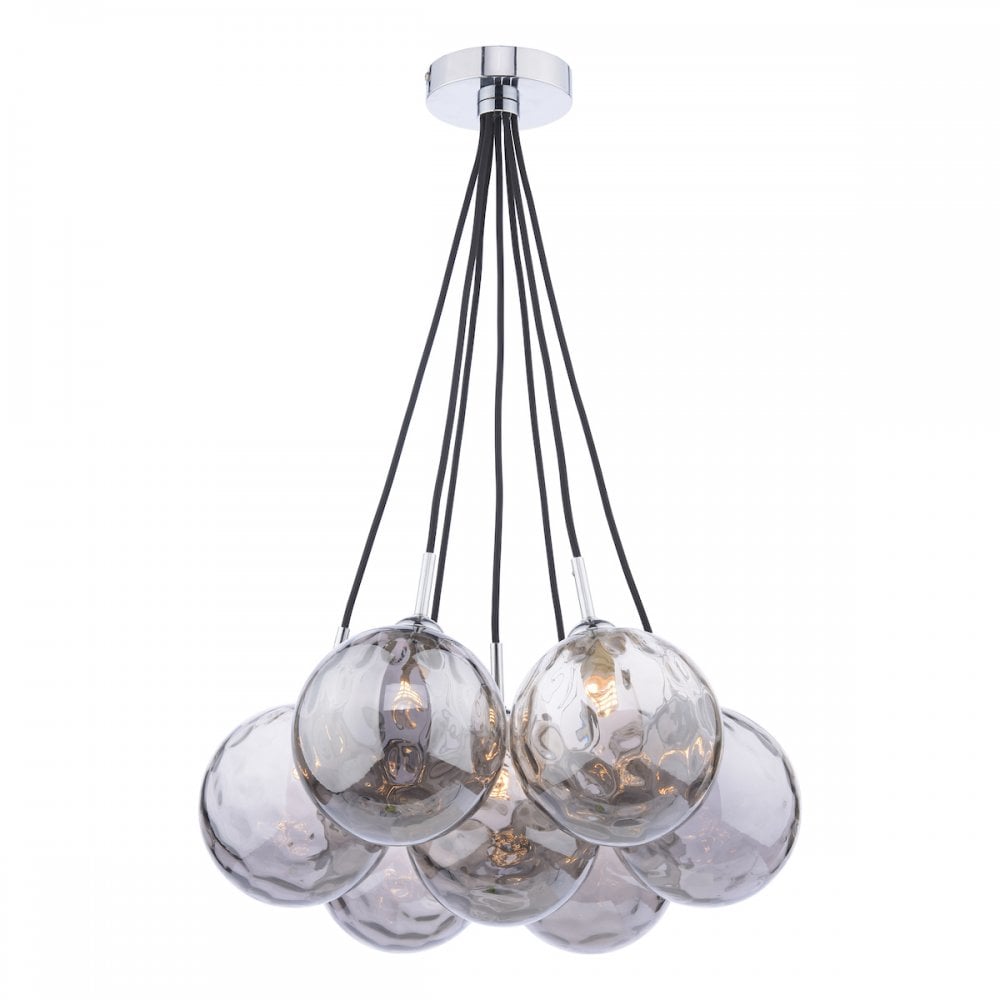 ELP342-10 Elpis 7 Light Cluster Pendant Polished Chrome Smoked Glass