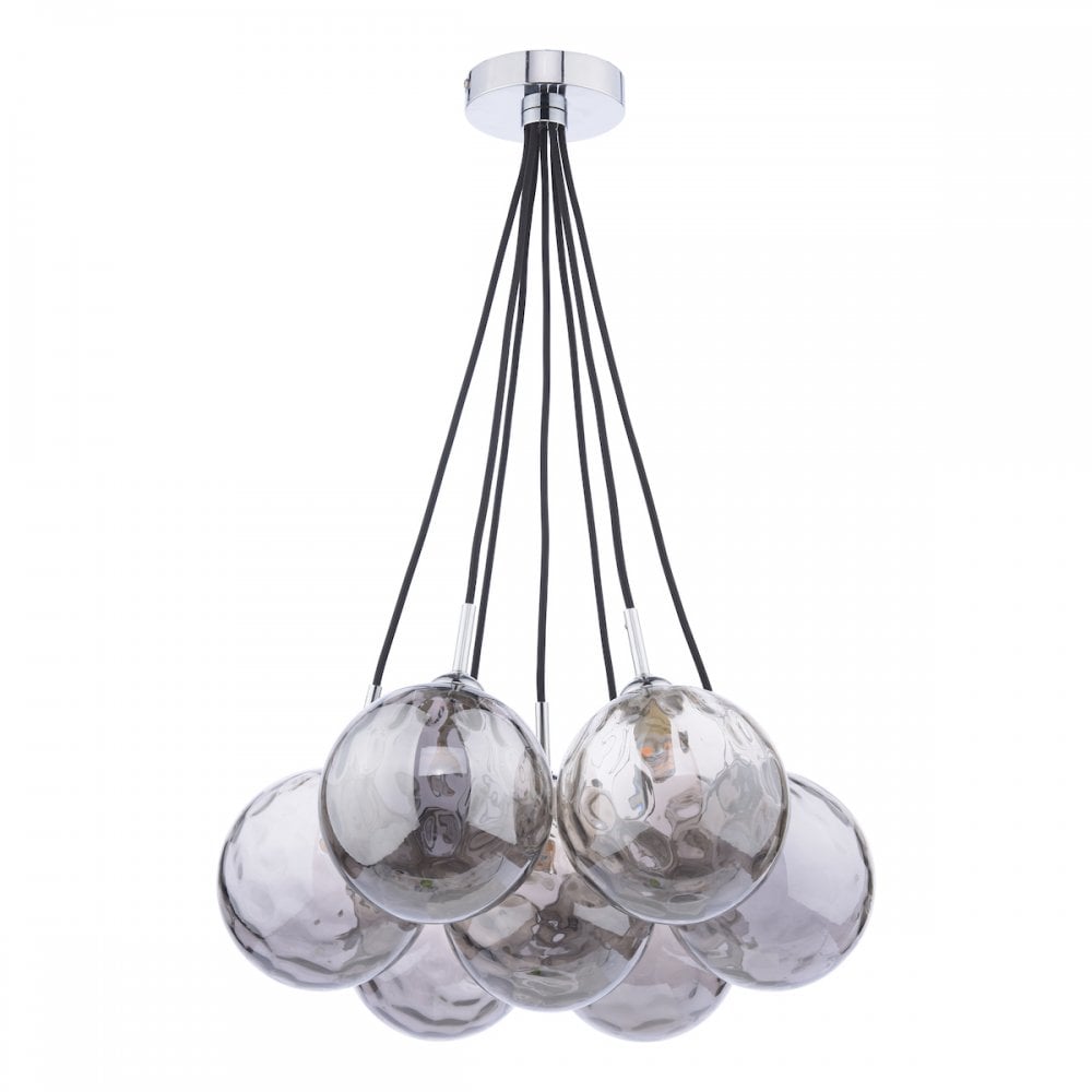 ELP342-10 Elpis 7 Light Cluster Pendant Polished Chrome Smoked Glass