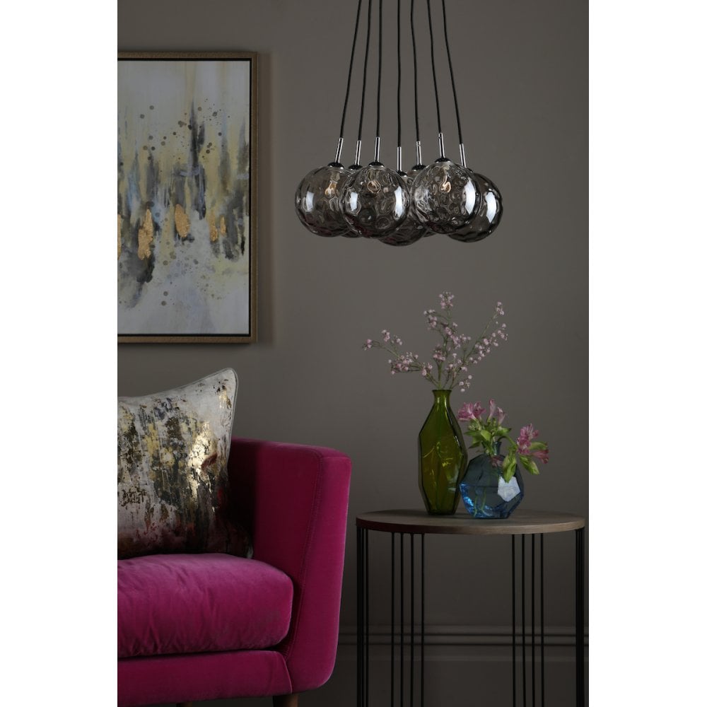 ELP342-10 Elpis 7 Light Cluster Pendant Polished Chrome Smoked Glass