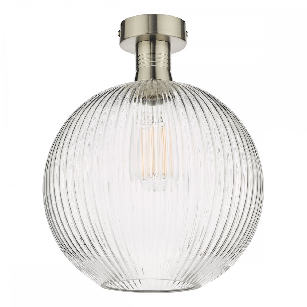 EME4861-E02 Emerson Semi Flush Antique Chrome Round Ribbed Glass