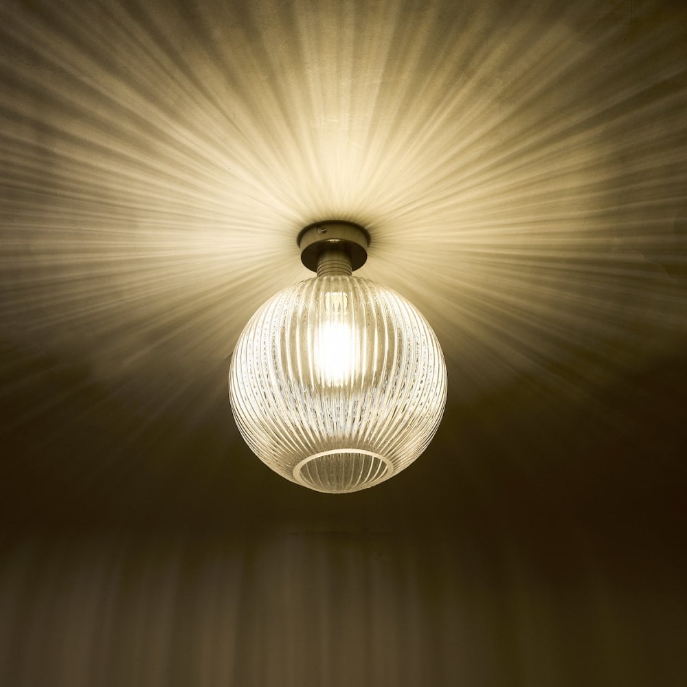 EME4861-E02 Emerson Semi Flush Antique Chrome Round Ribbed Glass