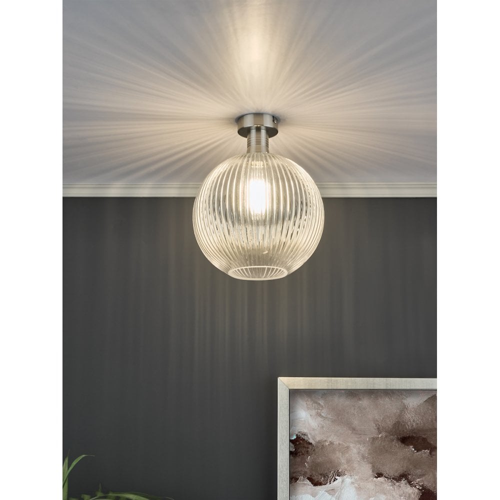 EME4861-E02 Emerson Semi Flush Antique Chrome Round Ribbed Glass