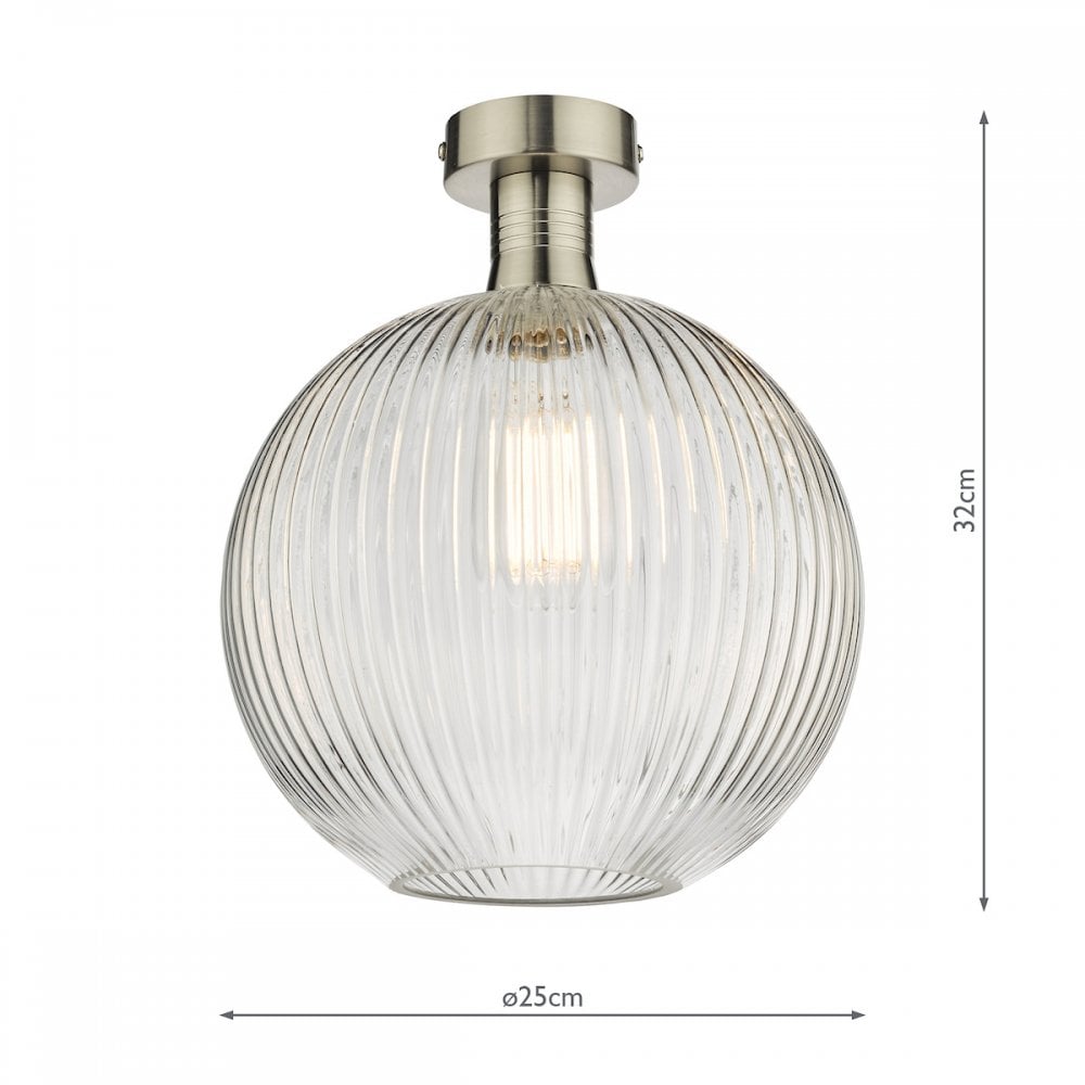 EME4861-E02 Emerson Semi Flush Antique Chrome Round Ribbed Glass