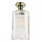 EME4875-E01 Emerson Semi Flush Antique Brass Cylinder Ribbed Glass