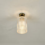 EME4875-E01 Emerson Semi Flush Antique Brass Cylinder Ribbed Glass